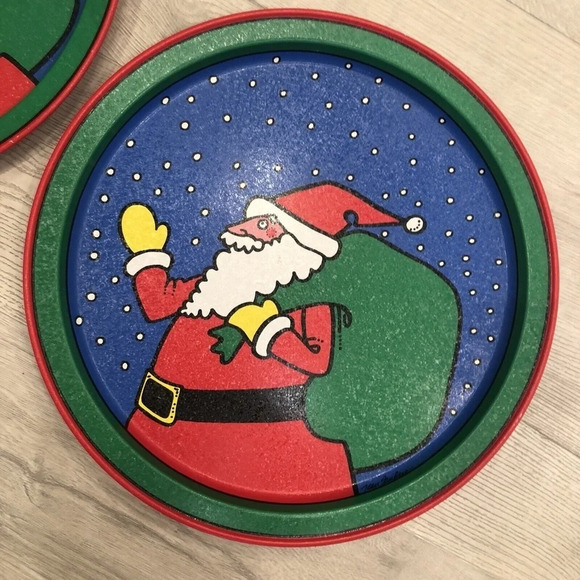 Vintage Ken Saunders Potpourri Press 1989 Retro Santa Tin Trays TWO Signed. - Picture 5 of 8